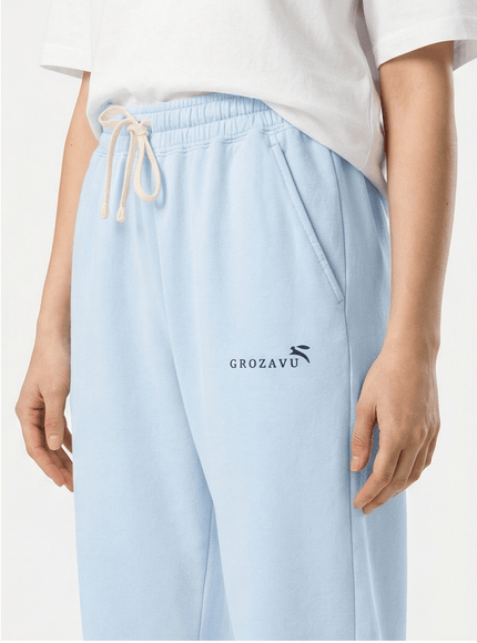 Close-up of relaxed heavyweight sweatpants fabric