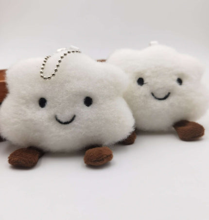 Smiley Cloud Plush Keychain featuring cute plush cloud designs with smiling faces and bead chains.