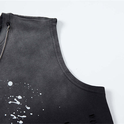 Splatter Ink Tank Top – Loose Fit featuring a bold paint splatter design and vintage wash, perfect for summer streetwear.
