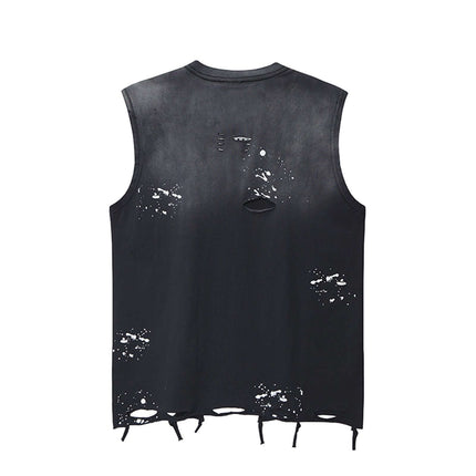 Splatter Ink Tank Top – Loose Fit featuring artistic paint splatter print and raw edges, perfect for summer streetwear.
