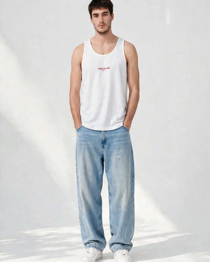 White staple tank top in 148 g/m² ring-spun cotton, full body