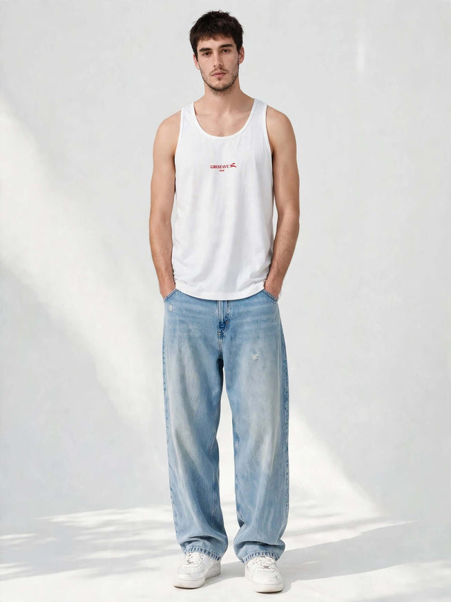 White staple tank top in 148 g/m² ring-spun cotton, full body