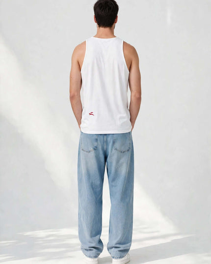 Back view of the white 148 g/m² staple tank top