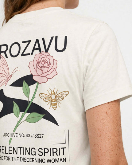 Macro of the cotton knit and set-in sleeve on the Natural tee