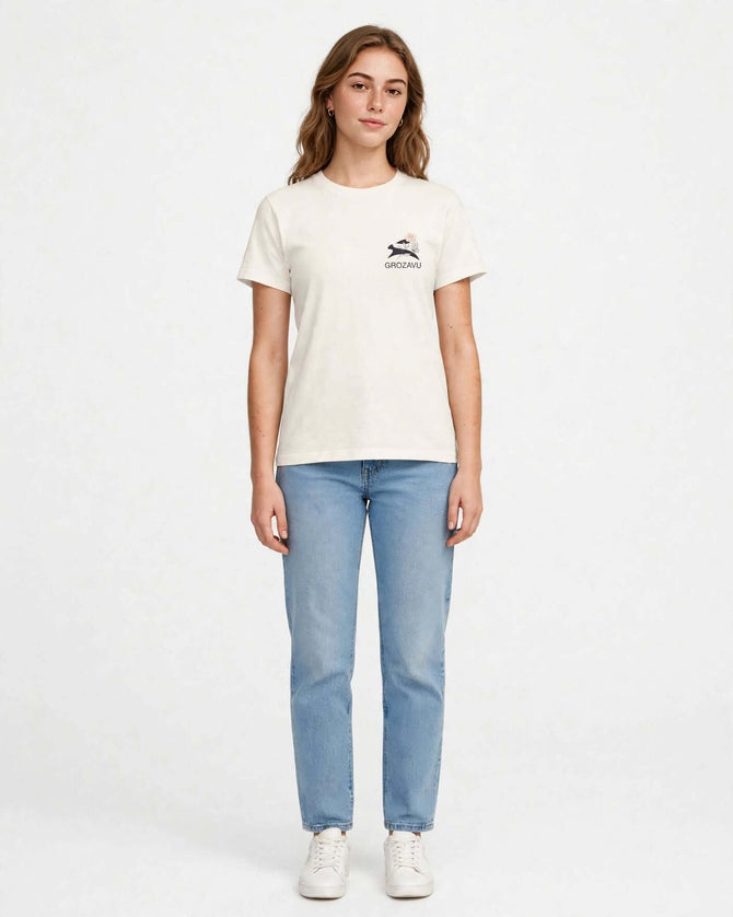 Straight-cut tee in undyed Natural cotton, full-body view