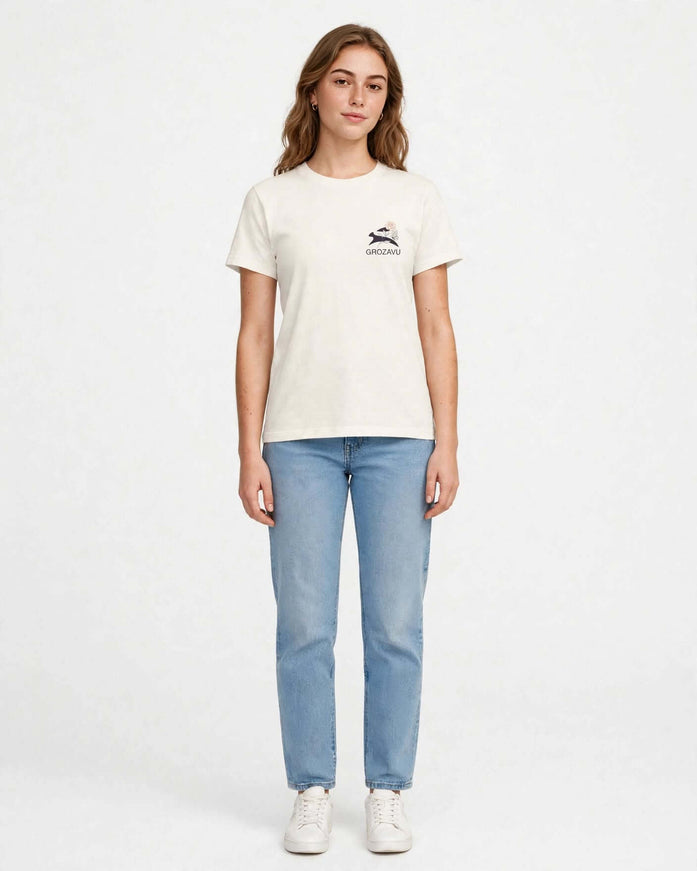 Straight-cut tee in undyed Natural cotton, full-body view