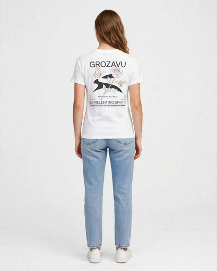 Back view of the White straight-cut cotton tee