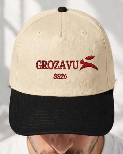 Macro of the structured front panel on the five-panel cap