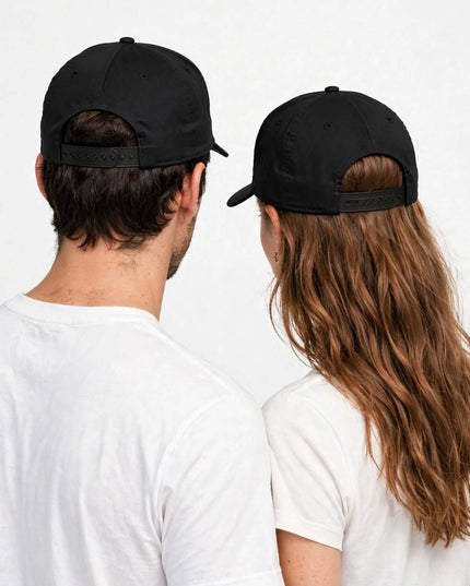 Back view of the structured snapback cap with adjustable closure