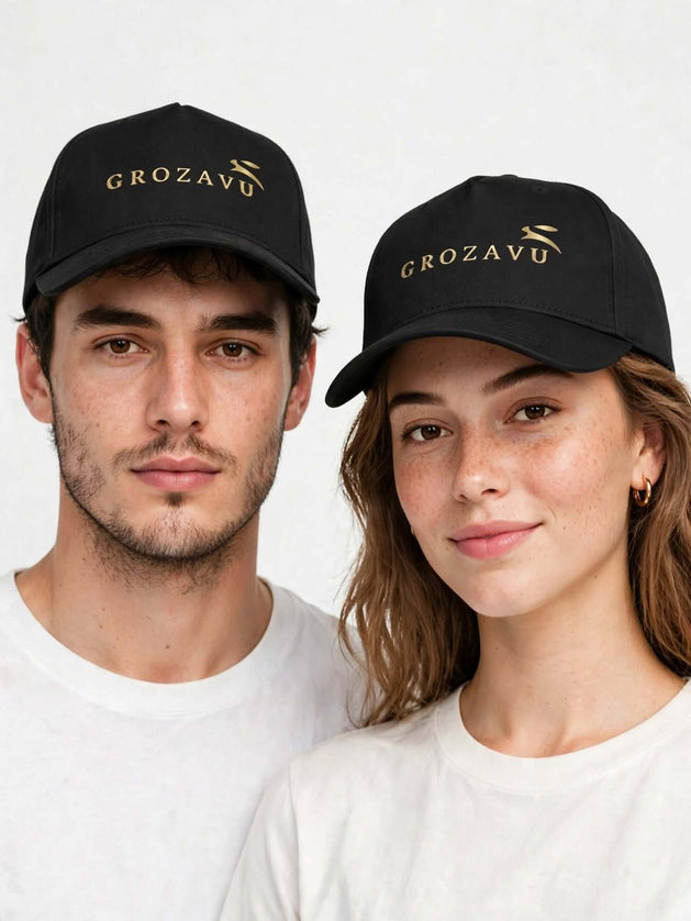 Black structured snapback cap in cotton twill, studio shot