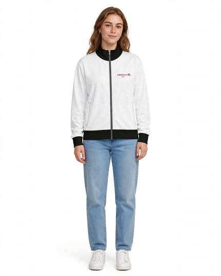 Full-body view of the black track jacket with brushed fleece lining