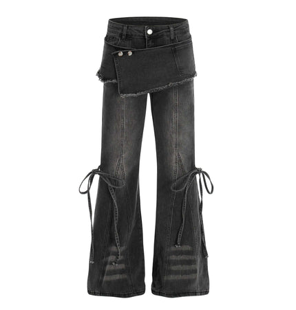 Flared Denim Style Casual Pants featuring a flared leg cut and decorative denim-inspired design for a bold streetwear look.