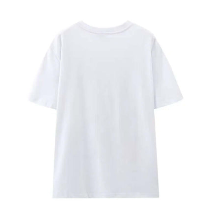 Back view of Cotton TShirt with Oil Painting Print, featuring a clean white design and short sleeves.