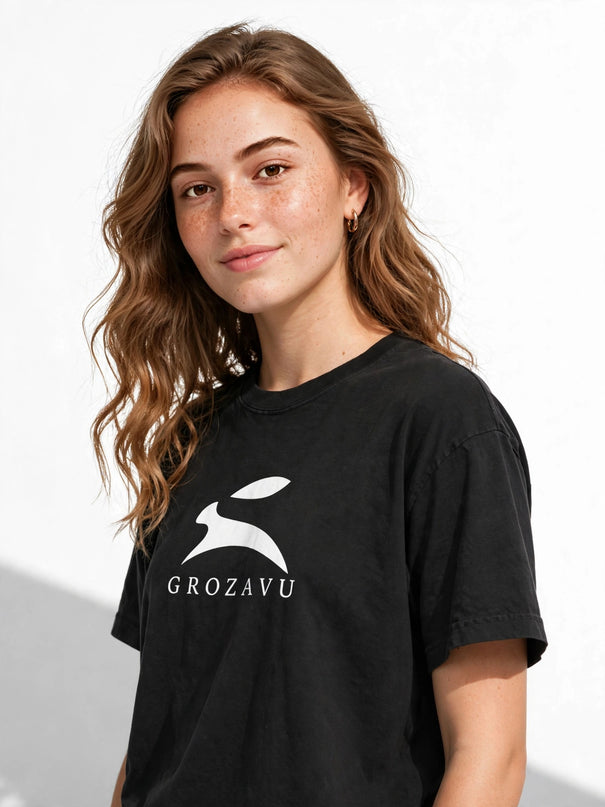 Black garment-dyed oversized tee in 220 g/m² ring-spun cotton