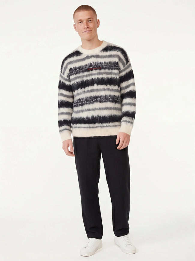 Fehlerfreier Schnitt Streifen Rundhals Strickwaren Mohair Pullover