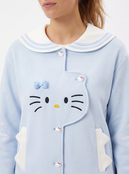 Back view of White cat navy collar jacket coat by Grozavu