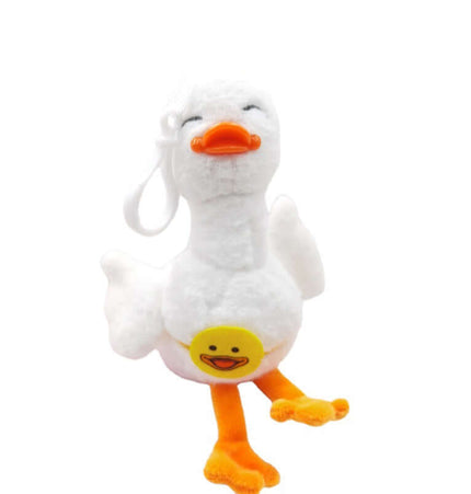 Happy Duck Plush Keychain, a cute smiling duck plush accessory for bags and keys.