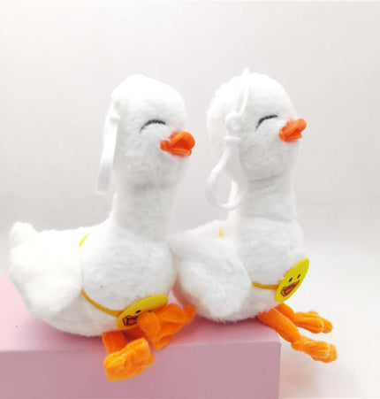Happy Duck Plush Keychain, adorable white duck plush accessories with smiling faces, perfect for bags and keys.
