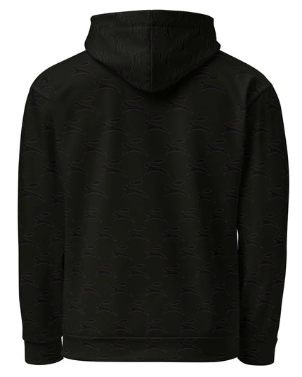 Grozavu Hare hoodie in black, 265 g/m² cotton with all-over hare print, back view