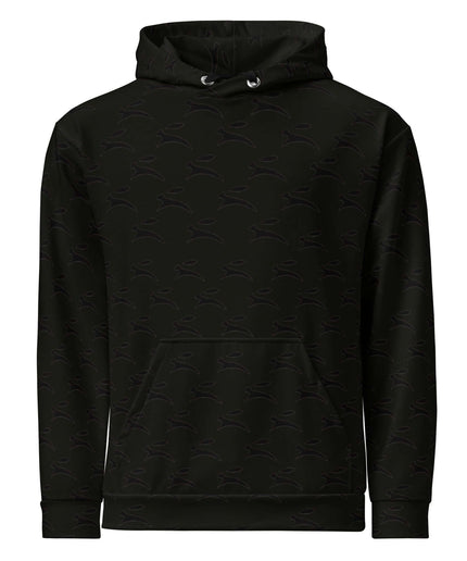 Grozavu Hare hoodie in black, 265 g/m² cotton with all-over hare print, front view