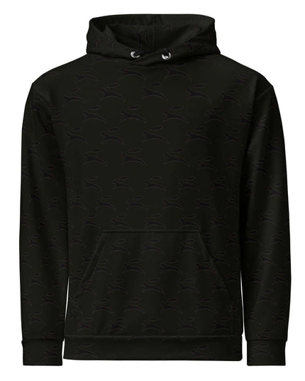 Grozavu Hare hoodie in black, 265 g/m² cotton with all-over hare print, front view