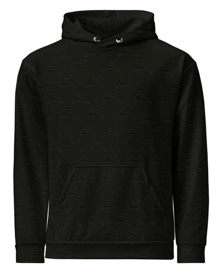 Grozavu Hare hoodie in black, 265 g/m² cotton with all-over hare print, front view