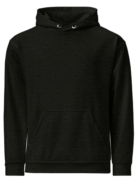 Grozavu Hare hoodie in black, 265 g/m² cotton with all-over hare print, front view