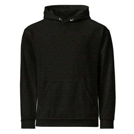Grozavu Hare hoodie in black, 265 g/m² cotton with all-over hare print, front view