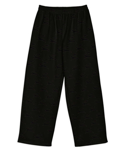 Grozavu Hare wide-leg pants in black, 300 g/m² cotton-elastane with all-over hare print, front view