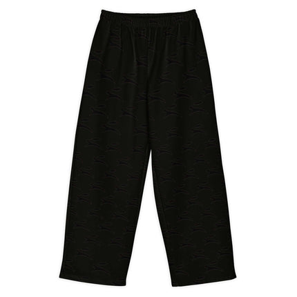 Grozavu Hare wide-leg pants in black, 300 g/m² cotton-elastane with all-over hare print, front view