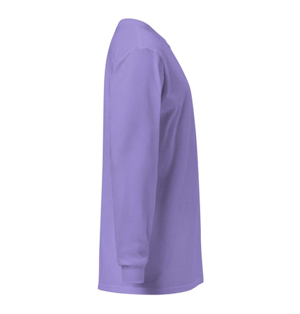 Heavyweight Garment-Dyed Long-Sleeve in soft purple color, showcasing a side view with relaxed fit and premium fabric.