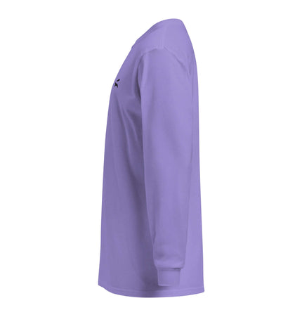 Heavyweight Garment-Dyed Long-Sleeve in lavender showing side view with relaxed fit and long sleeves.