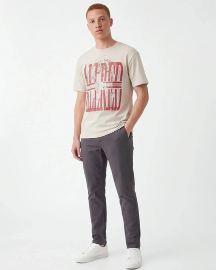 Maison Grozavu Timeless Sable Tee in signature tone — front view showing the subtle drape of the fabric