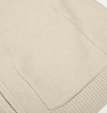 Close-up of the Knit Zipper Sweater Jacket – High Neck showing pocket and fabric detail.