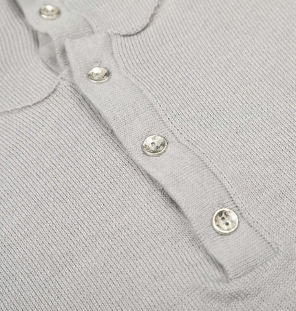 High Neck Street Knit Sweater – Loose Fit close-up of buttons and fabric texture.