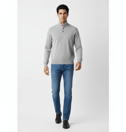 High Neck Street Knit Sweater – Loose Fit worn by a man in a stylish outfit, showcasing modern street style.
