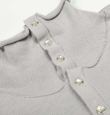 High Neck Street Knit Sweater – Loose Fit in gray with buttons and high neckline detail