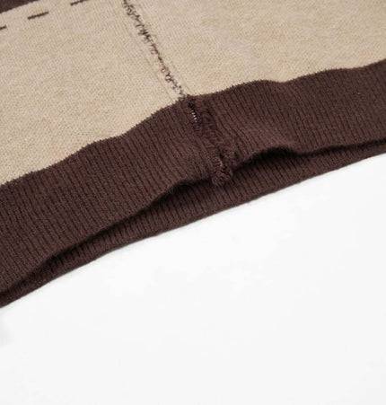 High Neck Stripe Jacquard Cardigan close-up of fabric detail showing soft texture and color scheme