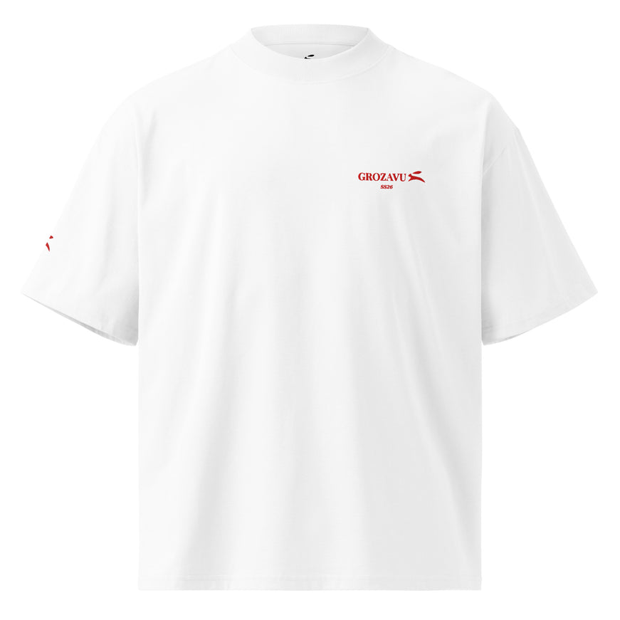 Grozavu oversized high neck tee in 200 g/m2 organic cotton, dropped shoulders