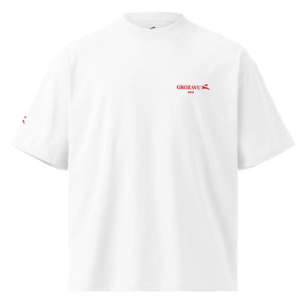 Grozavu oversized high neck tee in 200 g/m2 organic cotton, dropped shoulders