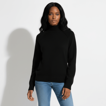 Knit Zipper Sweater Jacket – High Neck in black, perfect for autumn and winter casual layering.