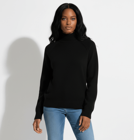 Knit Zipper Sweater Jacket – High Neck in black, perfect for autumn and winter casual layering.
