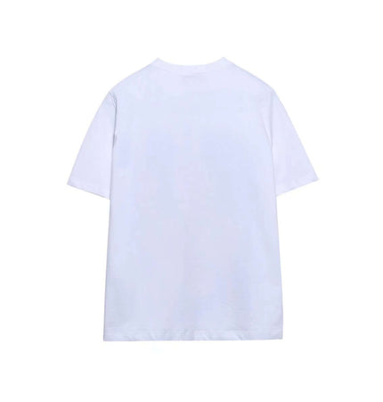 High Street Style Beauty Print TShirt back view, solid white casual t-shirt with short sleeves.