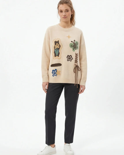 Maison Grozavu Premium Onyx Crewneck in signature tone — front view showing the subtle drape of the fabric