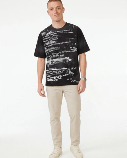 Maison Grozavu Premium Ghost Tee in signature tone — front view showing the tailored side seam