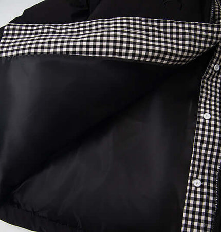 Hooded Cotton Puffer Coat – Loose Fit interior lining with checkered pattern and zipper closure
