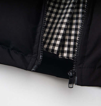 Hooded Cotton Puffer Coat – Loose Fit showcasing zipper detail and stylish interior design.