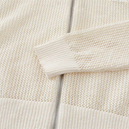 Hooded Embroidered Knit Cardigan with detailed knit texture and soft fabric in neutral color.