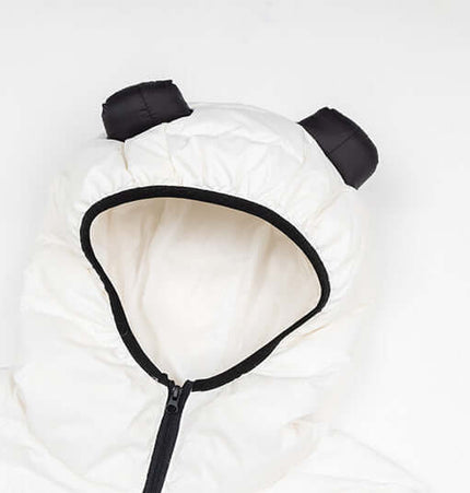 Hooded Quilted Down Jacket with panda ears, showcasing a cute and comfortable design for winter wear.