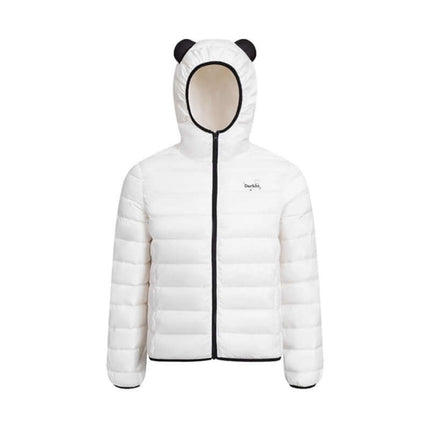 Hooded Quilted Down Jacket featuring a cute panda ear hood and a stylish quilted design for winter fashion.